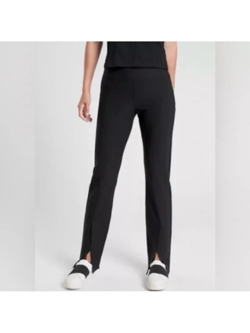 NWT Athleta Black Interstellar Tight Pants with Front Hem Slits Size 6